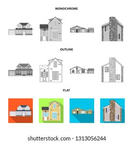 Vector illustration of building and front sign. Set of building and roof stock symbol for web.