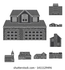 Vector illustration of building and front sign. Set of building and roof stock vector illustration.