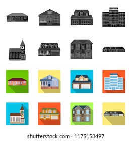Vector illustration of building and front symbol. Set of building and roof stock symbol for web.
