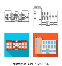 Vector illustration of building and front symbol. Set of building and roof stock vector illustration.