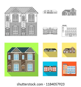 Vector illustration of building and front symbol. Collection of building and roof stock symbol for web.