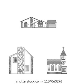 Vector illustration of building and front symbol. Set of building and roof stock vector illustration.