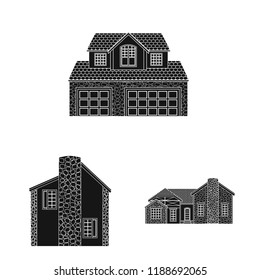 Vector illustration of building and front symbol. Collection of building and roof stock vector illustration.