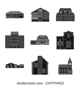 Vector illustration of building and front symbol. Collection of building and roof stock symbol for web.