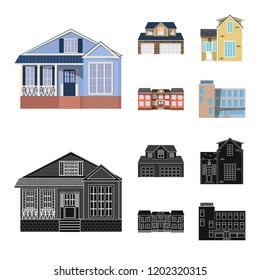 Vector illustration of building and front symbol. Set of building and roof stock symbol for web.