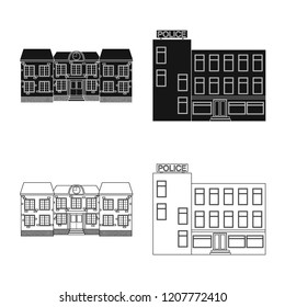 Vector illustration of building and front symbol. Set of building and roof stock symbol for web.