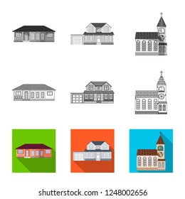 Vector illustration of building and front symbol. Collection of building and roof stock vector illustration.