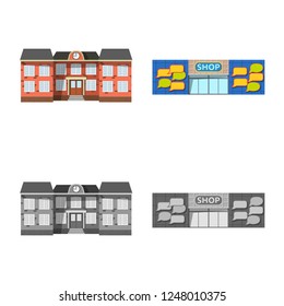Vector illustration of building and front symbol. Collection of building and roof vector icon for stock.