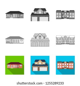 Vector illustration of building and front symbol. Collection of building and roof vector icon for stock.