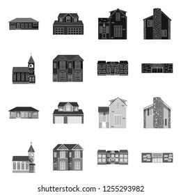 Vector illustration of building and front symbol. Collection of building and roof vector icon for stock.
