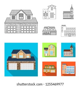 Vector illustration of building and front symbol. Set of building and roof stock symbol for web.