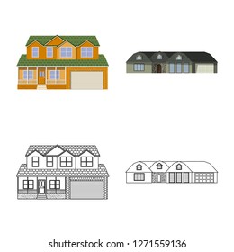 Vector illustration of building and front symbol. Collection of building and roof stock symbol for web.