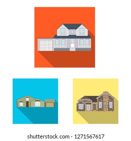 Vector illustration of building and front symbol. Set of building and roof vector icon for stock.