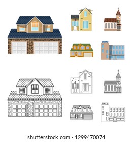 Vector illustration of building and front symbol. Set of building and roof stock symbol for web.