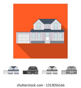 Vector illustration of building and front symbol. Set of building and roof vector icon for stock.