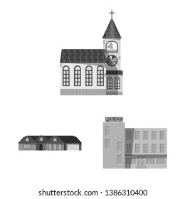 Vector illustration of building and front symbol. Collection of building and roof vector icon for stock.