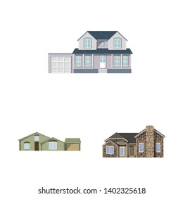 Vector illustration of building and front symbol. Collection of building and roof stock symbol for web.