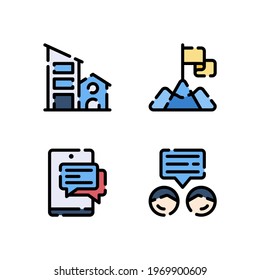 Vector illustration of building goal smartphone talking lineal color icon