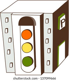 Vector illustration of a building with huge traffic lights