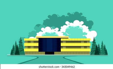 Vector Illustration Building A Large Sports Center Stadium Or Hostel