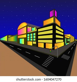 Vector illustration of building at night