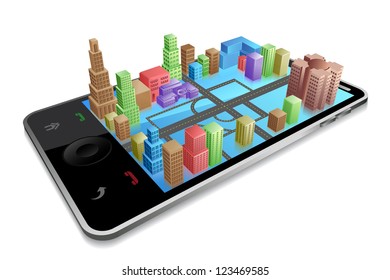 vector illustration of building on mobile screen