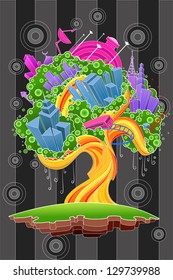 vector illustration of building on tree showing green city concept