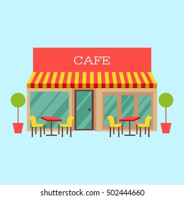 Vector illustration of building restaurant and cafe flat icon