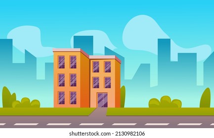 Vector illustration of a building with a road