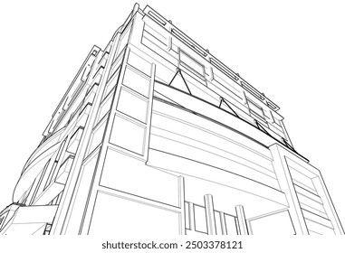 Ilustración vectorial del bosquejo del edificio en el fondo blanco 