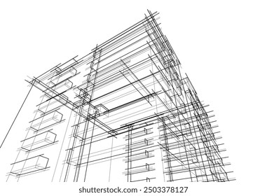 Vector illustration of building sketch on white background 