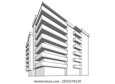 Ilustración vectorial del bosquejo del edificio en el fondo blanco 