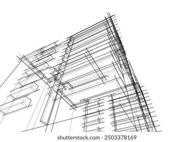 Vector illustration of building sketch on white background 