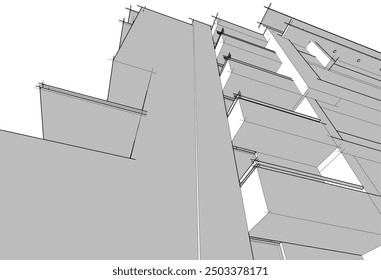 Ilustración vectorial del bosquejo del edificio en el fondo blanco 