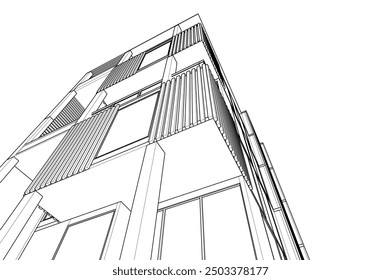 Vector illustration of building sketch on white background 