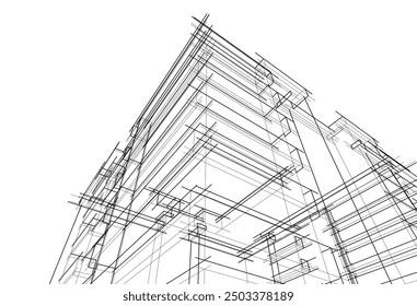 Ilustración vectorial del bosquejo del edificio en el fondo blanco 