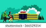 vector illustration of building a sports complex for young people it fit athletes