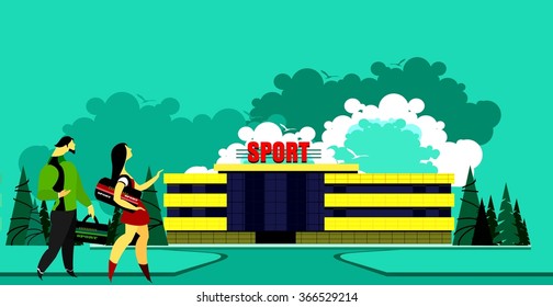 vector illustration of building a sports complex for young people it fit athletes