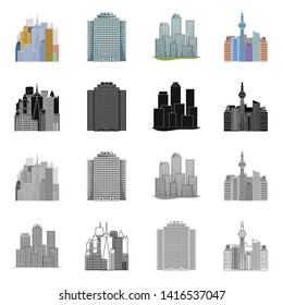 Vector illustration of  and building symbol. Collection of  and hotel stock symbol for web.