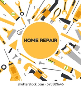 Vector illustration of building tools background. Home repair banner
