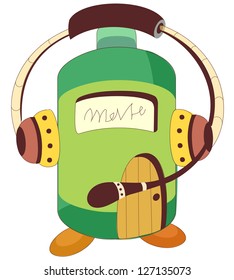 A vector illustration of building wearing a headset with microphone