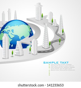 vector illustration of buildings around Earth