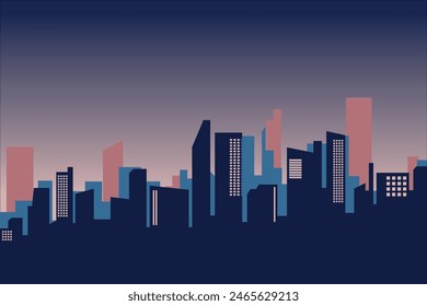 vector illustration buildings city buildings pink evening night