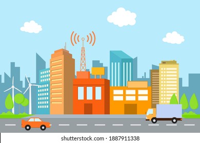 vector illustration of buildings and city traffic