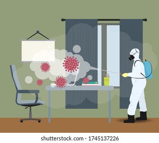 Vector illustration for buildings disinfectant during lock down, whole world sanitize for deadly covid 19 disease, 
global attack of corona virus