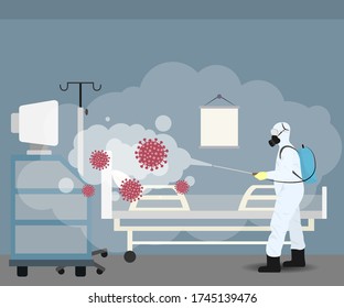 Vector illustration for buildings disinfectant during lock down, whole world sanitize for deadly covid 19 disease, 
global attack of corona virus