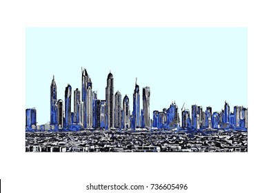 Vector illustration of  Buildings in Dubai UAE.