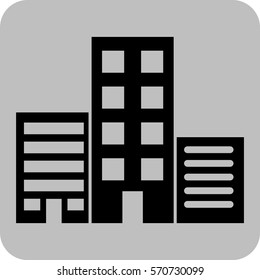 Ilustración vectorial del icono de edificios en negro
