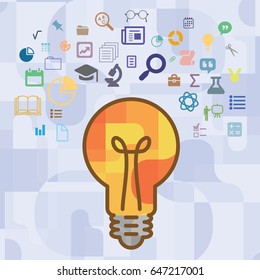 vector illustration of bulb and educational icons for teaching and learning concepts