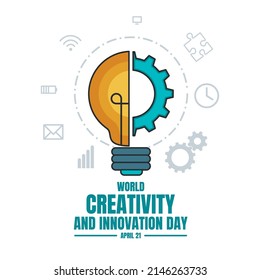 Vector illustration of a bulb and a gear, as a banner, poster or template on the world day of creativity and innovation.	